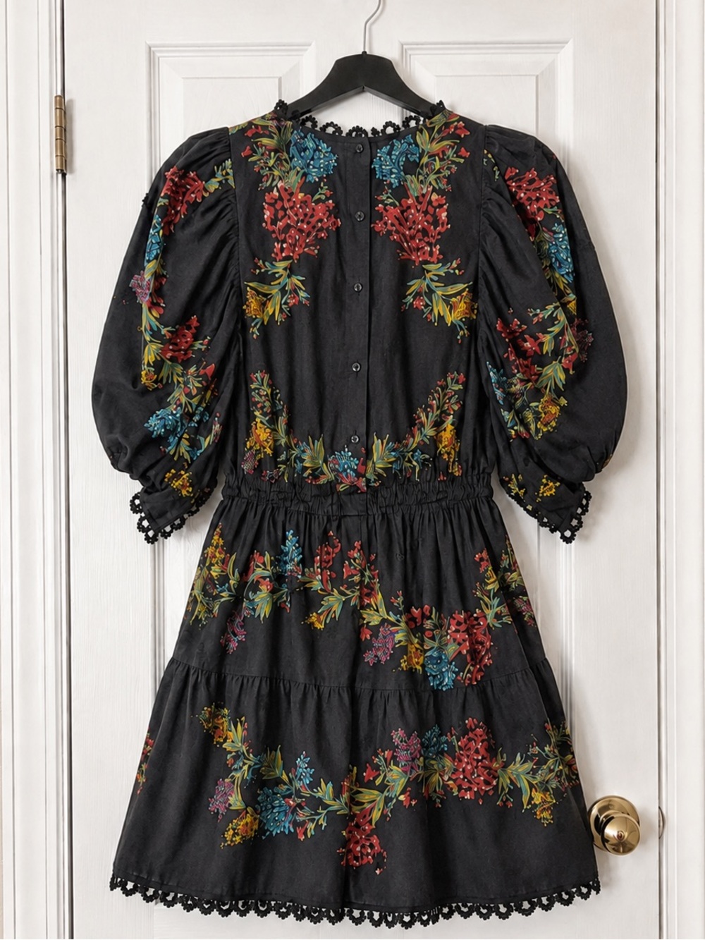 Farm Rio Louise Black Floral Embroidered A-Line Mini Dress XS - Picture 5 of 9